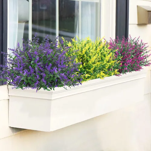 Vista 4 de GREENRAIN 8 ramilletes de flores artificiales de lavanda 3#amarillo
