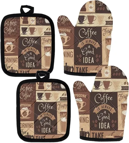 Vista 24 de UNICEU Juego de 4 manoplas de horno personalizadas y soportes para ollas, decoración de cocina, guantes protectores personalizados para hornear