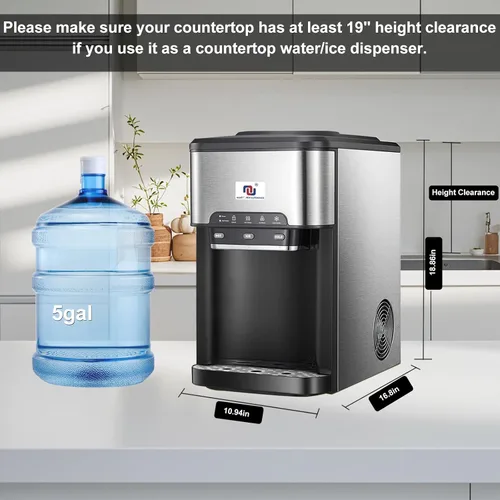 Vista 3 de NUNET Máquina de Hielo Portátil 3 en 1 Dispensador de Agua de Encimera Máquina de Hielo Incorporada 44 libras de Hielo Diario Carga Superior