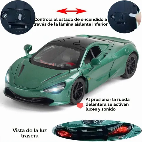 Vista 4 de Aleación coleccionable verde 720s coches de juguete modelo tire hacia atrás