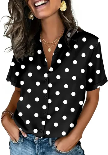 Vista 20 de Zeagoo Camisas con botones para mujer, de manga corta, cuello en V, elegantes y casuales
