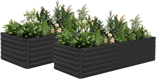 Vista 27 de NAVINE Cama de jardín elevada de 8 x 4 x 2 pies, macetas elevadas de metal grande, macetas para plantas al aire libre para verduras, flores