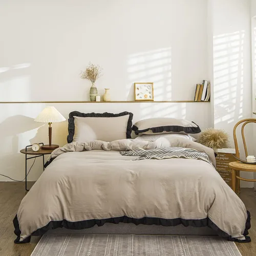 Vista 15 de Juego de funda de edredón de 3 piezas con pompones, color blanco, juego de ropa de cama color negro con flecos de pompones, bohemio, bohemio Pompón
