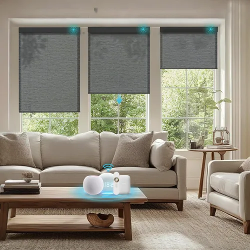 Vista 35 de Persianas motorizadas con control remoto, persianas enrollables opacas completas, funcionan con Homekit Alexa y Google Assistant, persianas solares