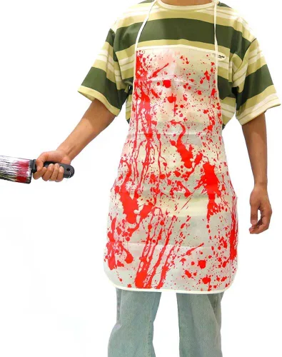 Vista 2 de NT-ling Delantal sangriento de Halloween, delantal de terror, estampado de asesinato salpicado de sangre aterradora, accesorios temáticos