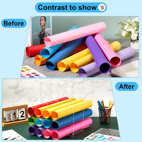 Vista 5 de Tuanse - Paquete de 3 soportes de rollo de vinilo con 60 agujeros, acrílico transparente, para manualidades, organizador de almacenamiento para sala