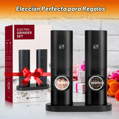 Vista 6 de Juego de molinillo eléctrico de sal y pimienta de 2 piezas - Molinillo automático de sal y pimienta, grosor ajustable, luz LED, operación con una