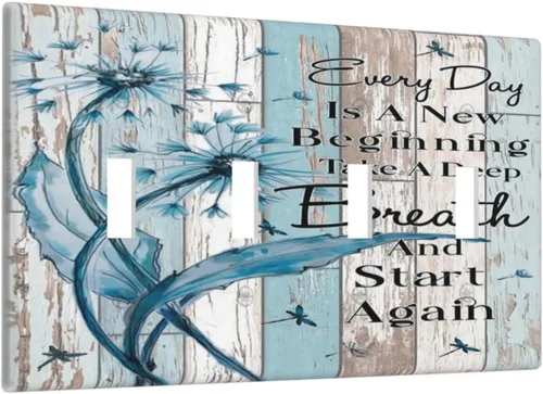 Vista 57 de Cubiertas Decorativas para Placas de Interruptor Diente de León Azul Rústico Citas Inspiradoras Casa de Campo Tablón de Madera Gris 1 Gang Cubierta