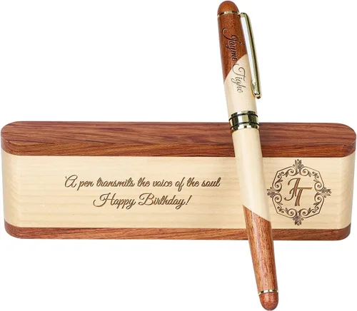 Vista 10 de Sistema grabado personalizado de la pluma de madera, pluma ejecutiva y caja con personalización libre, bolígrafo con estuche para regalo (B)