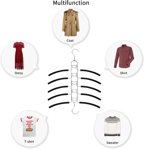 Vista 7 de Nature Smile Paquete de 4 perchas antideslizantes 5 en 1, perchas de metal mágicas que ahorran espacio, perchero de ropa de armario de varias capas