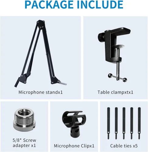 Vista 8 de FEELWORLD AMS1 Brazo de micrófono ajustable, soporte de micrófono con tornillo de 3/8" a 5/8", compatible con PM1 y otros micrófonos para podcast