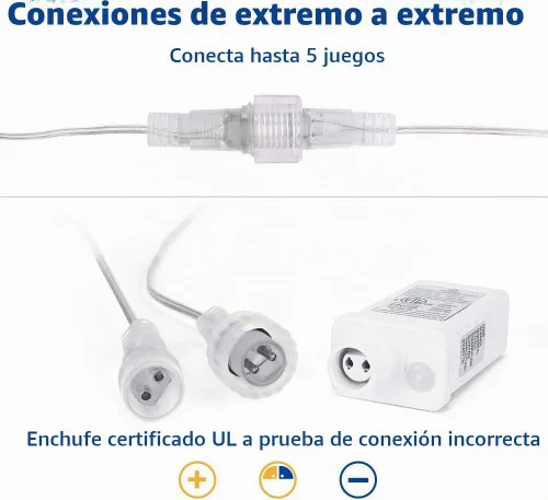Vista 6 de Joomer Luces de carámbano de Navidad – Cadena de luces de 19 pies para exteriores impermeable, 8 modos de temporizador, conectable, tira de luces
