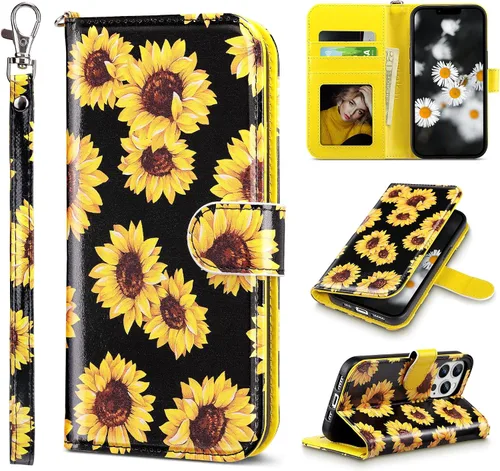 Vista 28 de ULAK Compatible con iPhone 13 Funda tipo cartera para mujer, funda tipo billetera de piel PU con tarjetero y función de caballete, funda protectora