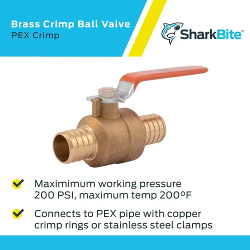 Vista 4 de SharkBite Válvula de bola de crimpado de 1 pulgada, accesorios de fontanería de latón, tubo PEX, PE-RT, 22463LFA