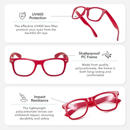 Vista 3 de LEICO FASHION Lentes transparentes sin receta retro nerd para hombres y mujeres - Lentes falsos para disfraz de cosplay