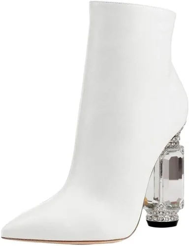 Vista 95 de FSJ Botas de tacón alto con punta puntiaguda para mujer, con tacón alto, con cremallera lateral brillante, estilo casual, para uso diario, zapatos