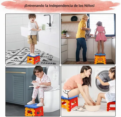 Vista 5 de Taburete plegable para niños pequeños lavabo de baño – Bloqueo de seguridad a estable (1 paquete = rojo + azul)