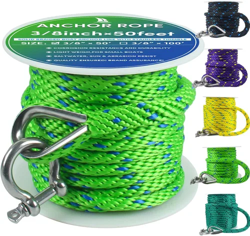 Vista 23 de Cuerda de anclaje premium de 50 pies x 1/2 pulgadas, línea de anclaje trenzada sólida MFP para barco con dedal y grillete - Negro