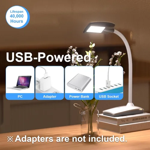 Vista 6 de Lámpara de escritorio LED de 3 brillos regulable para cuidado de los ojos, lámpara de mesa blanca flexible de cuello de cisne táctil, luz