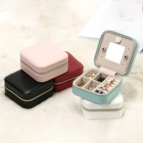 Vista 6 de TRODANCE Estuche de viaje para joyas con espejo, pequeño organizador de joyas de viaje, caja de joyería portátil, mini organizador