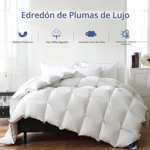 Vista 2 de DOWNCOOL Edredón de plumas tamaño matrimonial, relleno de edredón esponjoso