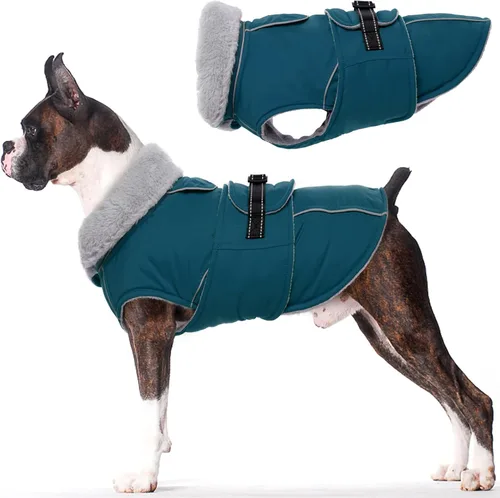 Vista 22 de Lelepet Abrigo cálido para perros – Chaleco reflectante impermeable de vellón con hebilla ajustable de gancho y bucle, chaqueta de invierno Rojo