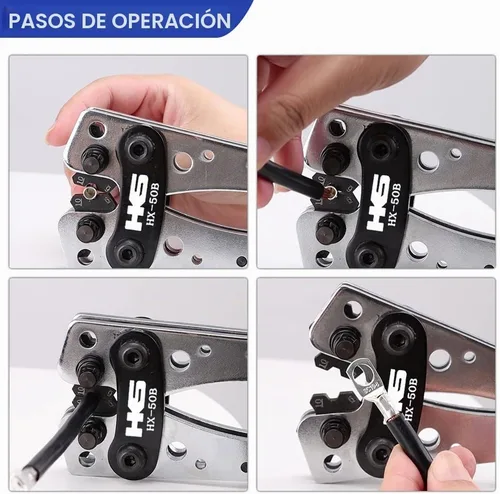 Vista 6 de HKS Herramienta de prensado de cable de batería para terminales de anillo de cobre AWG 10-1, crimpadora resistente para terminales de alambre
