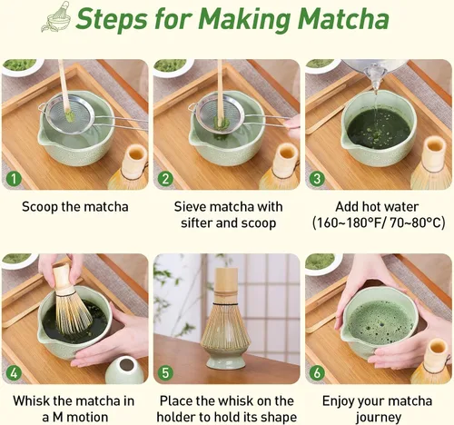 Vista 6 de HOTTOR Juego de batidor de matcha, kit de matcha de 5 piezas con cuenco