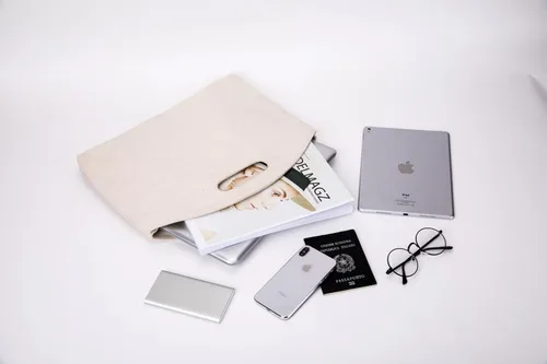 Vista 5 de Maletín para laptop de 14 pulgadas para mujer Beige/Lona