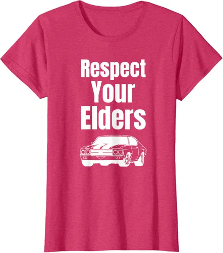 Vista 7 de Divertido regalo de auto para chicos – Respect Your Elders Classic Muscle Car Camiseta, Negro, S