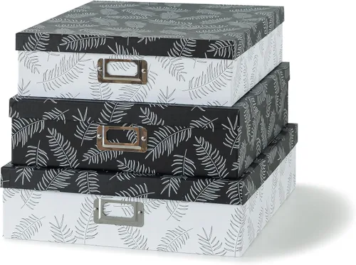Vista 8 de SLPR Cajas de almacenamiento decorativas con tapas para decoración del hogar, juego de 3: almacenamiento de fotos en blanco y negro, cajas de cartón