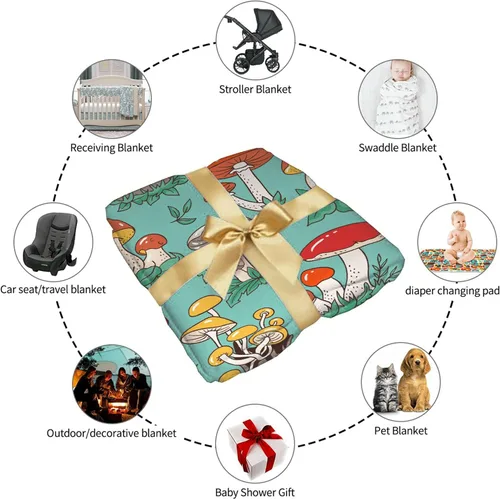 Vista 8 de Manta de colección de hongos, manta de botánica de hongos, regalos para niños y niñas, ultra suave, cálida y ligera, manta de franela de forro polar