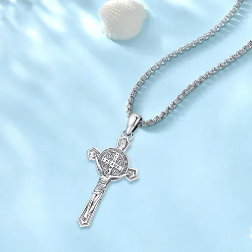 Vista 2 de LOOVE Regalos de joyería collar de amuleto de medallas de santo de plata de ley 925, joyería de protección para hombres y mujeres con cadena Rolo