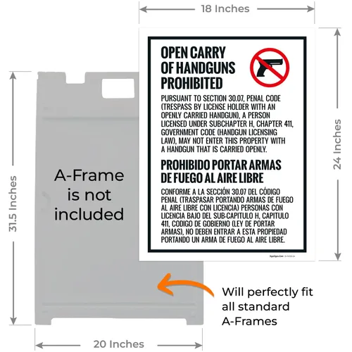 Vista 3 de Concealed Carry Prohibited Texas Penal Code Bilingual Sidewalk Sign Kit, (SI-74332) 18x24 Inches, Replacement Panels (2 Pack) 160 Mil Thick