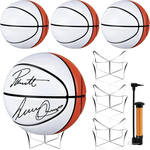 Vista 11 de Hiboom Balón de baloncesto con soporte de bola acrílica, panel en blanco para firma, bola oficial para escuela, universidad, entrenador, graduación