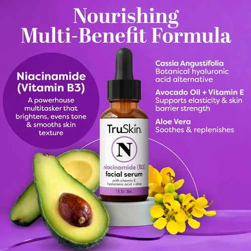 Vista 2 de TruSkin (B3) Suero de Niacinamida para el Rostro – Minimiza la Apariencia de los Poros, Equilibra la Humedad y el Tono, Hidrata y Calma con Ácido