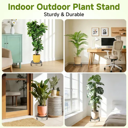 Vista 6 de Paquete de 3 soportes para plantas de hierro forjado para uso en exteriores e interiores, soporte de metal resistente a la corrosión, base negra