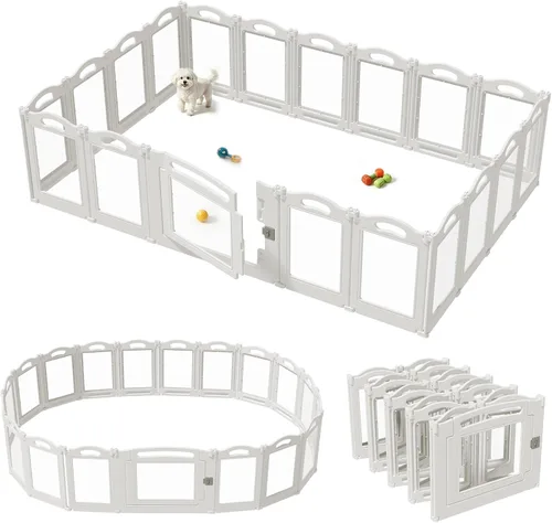 Vista 4 de Corralito plegable de acrílico transparente para perros con puerta, corralito acrílico de 23.6 pulgadas para cachorros, valla fácil de montar