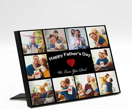 Vista 26 de InterestPrint Panel de fotos personalizado para papá y nombre para exhibición de mesa, Papá te amamos más que todas las estrellas en el cielo, marco