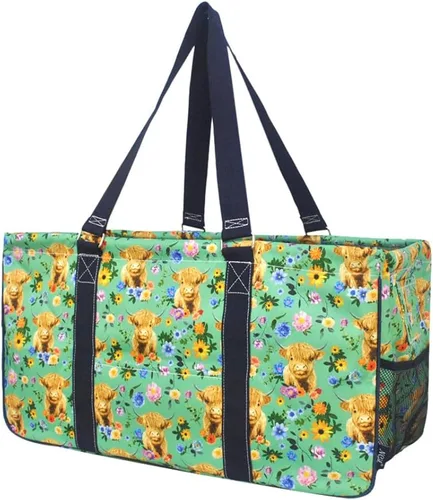 Vista 8 de NGIL Bolsa de comestibles reutilizable extra grande plegable de gran tamaño para comestibles, almacenamiento, picnic, playa, Estampado de vaca