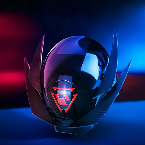Vista 3 de Máscara punk cosplay para hombres, accesorio futurista de disfraz de samurái, casco punk Techwear para Halloween