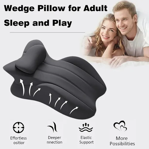 Vista 3 de Almohada negra multifuncional con espuma viscoelástica para dormir y leer, almohada de apoyo para el pecho con reposabrazos ajustables, cojín