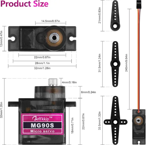 Vista 7 de 2 piezas MG90S 9g Micro Servo Motor Metal Gear para RC Robot Coche Avión Helicóptero Mini Servos para Arduino Proyecto