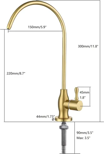 Vista 4 de Grifo de agua potable, para debajo del fregadero, sistema de filtro de agua, fregadero de barra de cocina, grifo RO, oro cepillado