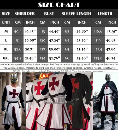 Vista 7 de Túnica medieval para hombre, disfraz de caballeros templarios de los cruzados, renacentista, Halloween, guerrero, capa negra de la peste negra
