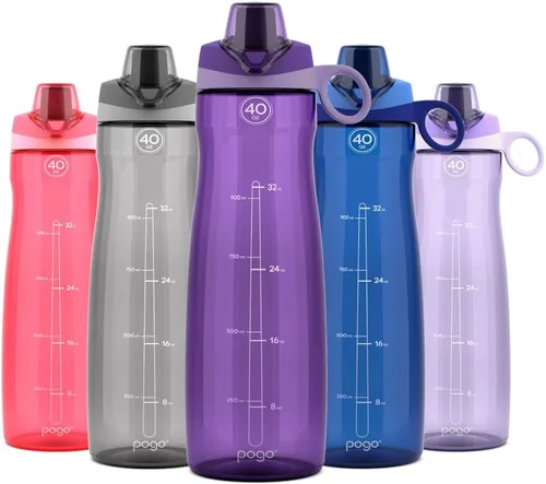 Vista 18 de Pogo Botella de agua de plástico tritán sin bisfenol A con tapa con pico de 18 onzas, color azul