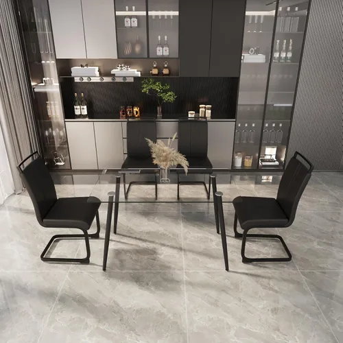 Vista 31 de Juego de mesa de comedor de cristal moderno para 4, juego de mesa de cocina rectangular, juego de mesa de comedor de 5 piezas con 1 mesa de vidrio