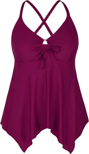 Vista 24 de Firpearl Trajes de baño tankini para mujeres, modestos y fluidos, espalda cruzada, talla plus, top de traje de baño Azul aguamarina