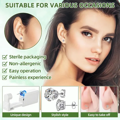 Vista 6 de Novopiercing Kit de 24 Piezas para Perforación de Orejas: Kit de Pistola Desechable para Perforación de Orejas con 8 Pistolas, 8 Piezas de Aretes