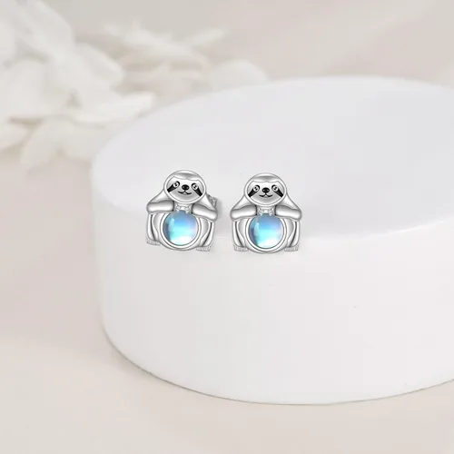 Vista 3 de Aretes de pandaperezoso para mujer, plata de ley 925 con piedra lunar, regalo de pandaperezoso para niñas, joyería de piedra lunar